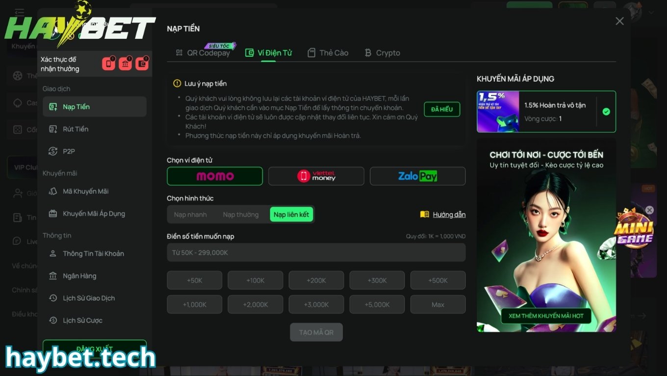 Nạp tiền HAYBET qua ví điện tử