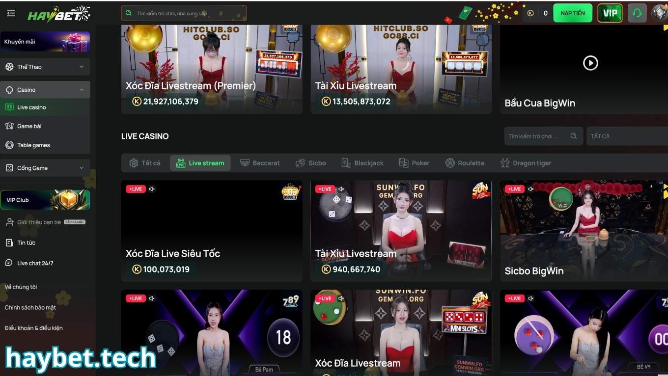 Các thể loại live casino HAYBET hấp dẫn nhất
