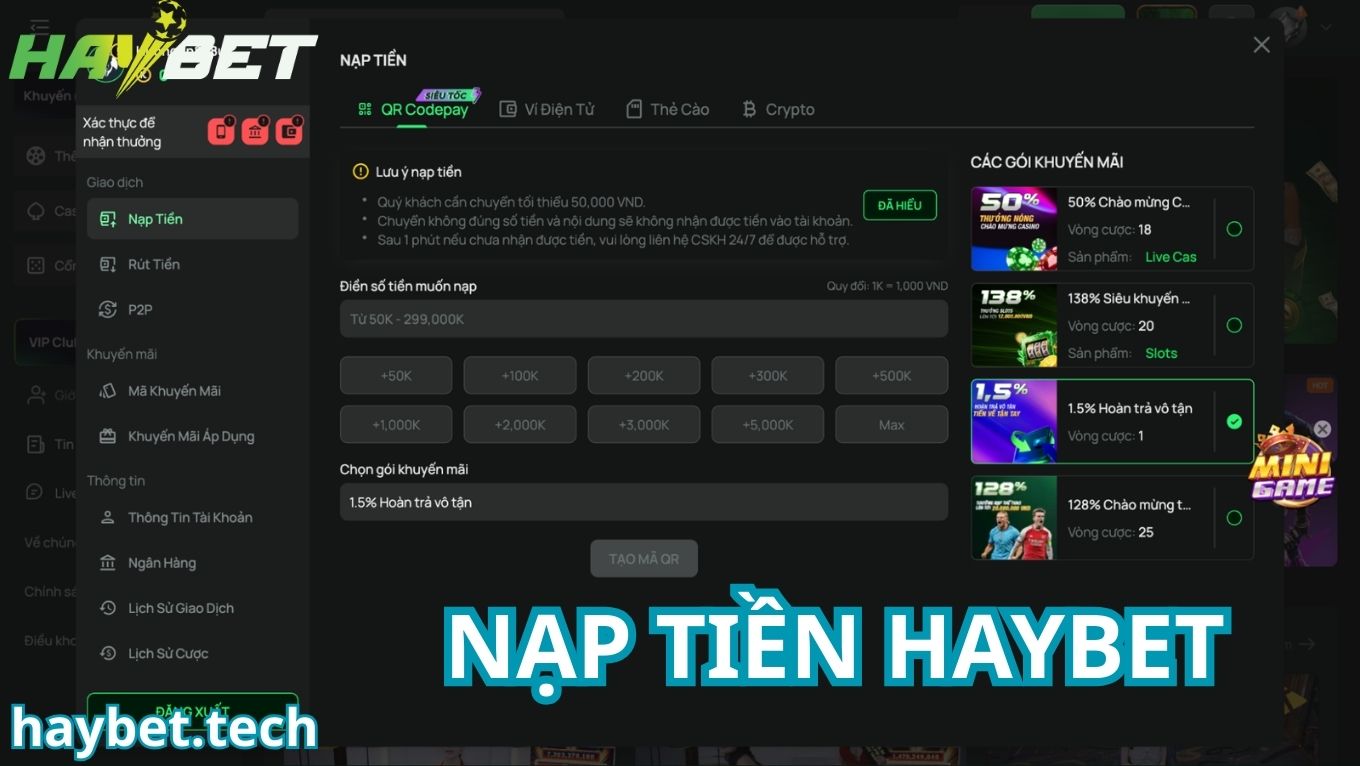 Điều kiện để nạp tiền HAYBET