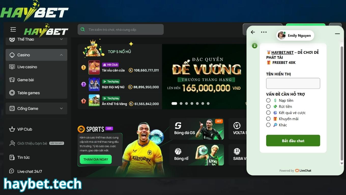 Liên hệ HAYBET qua Live chat