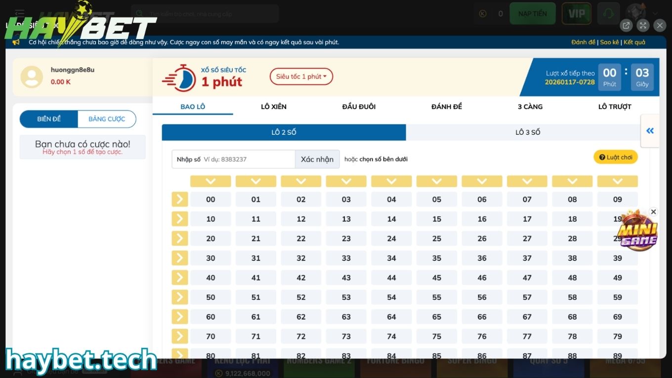 Trò chơi lô đề siêu tốc tại nhà cái HAYBET